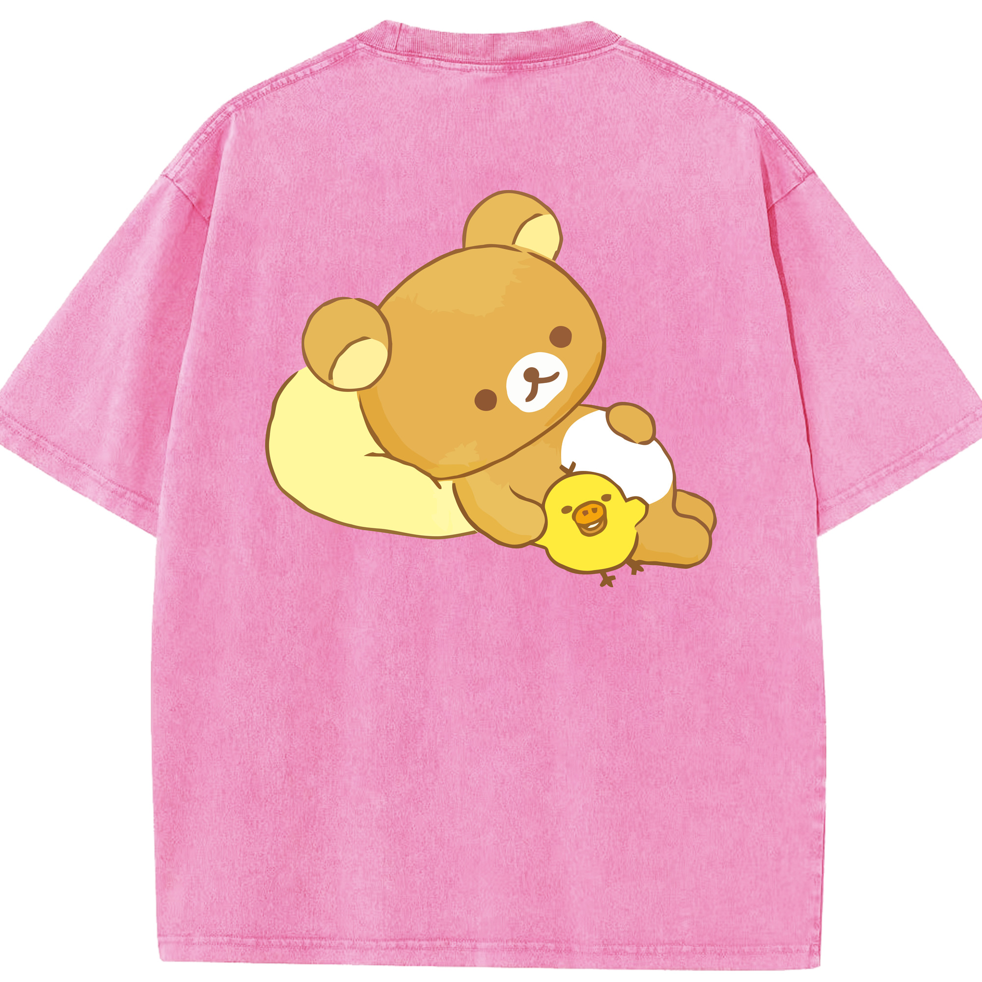 （画像用） リラックマ リラックマ キイロイトリ Rilakkuma Korilakkuma Kiiroitori 綿100% ヴィンテージ風 半袖Tシャツ（背面プリント）